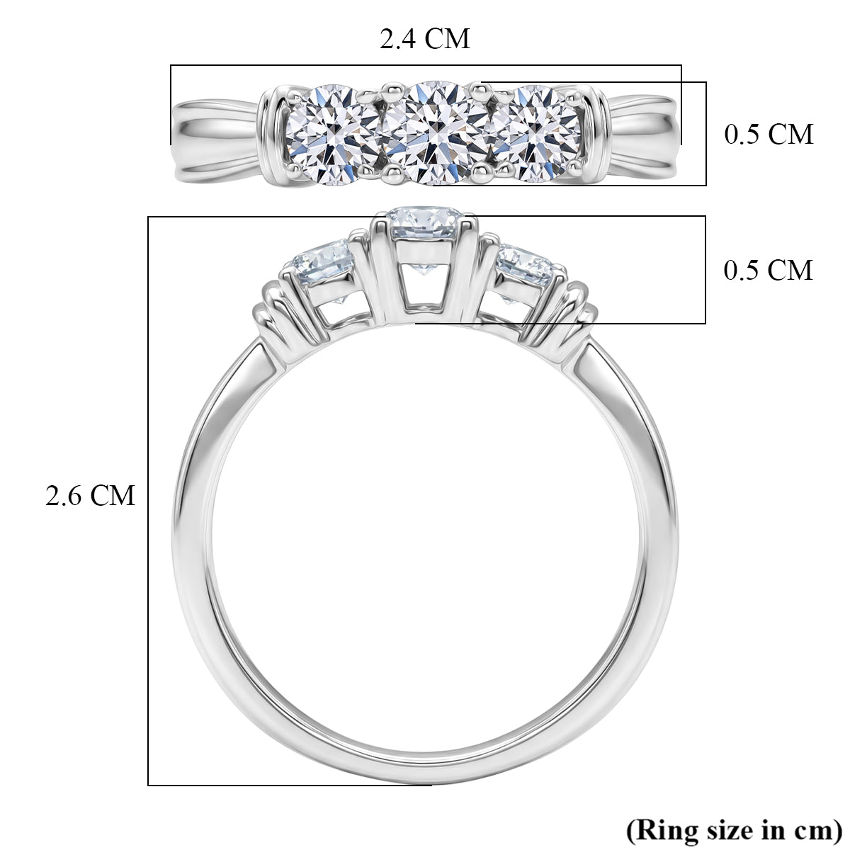 LUXURIANT 1 Ct. Lab Grown Diamond 3-Stone Ring in Rhodium Overlay Sterling Silver (SI-GH ) V32720437 6