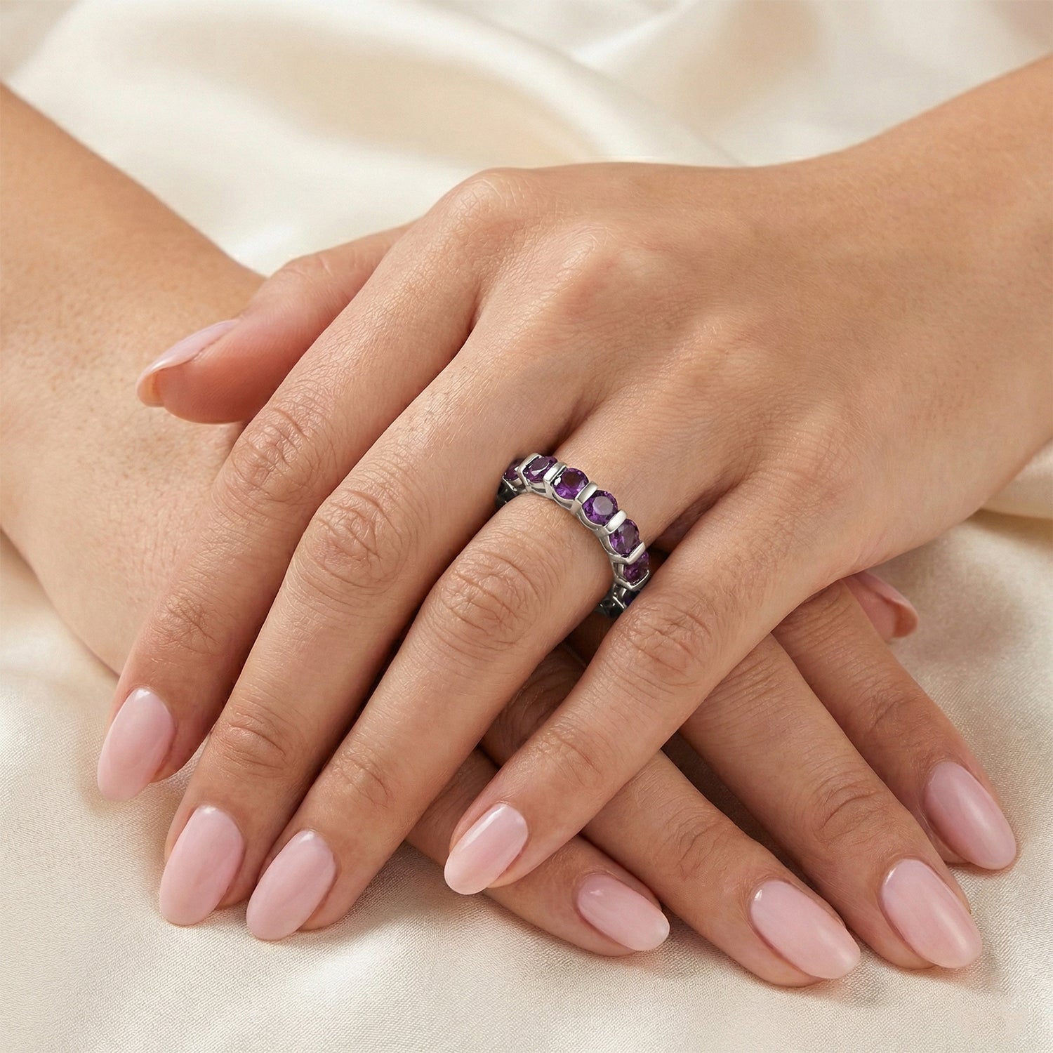 D'Joy AAA African Amethyst Full Eternity Band Ring in Platinum Overlay Sterling Silver 3.85 Ct. V32356662 2