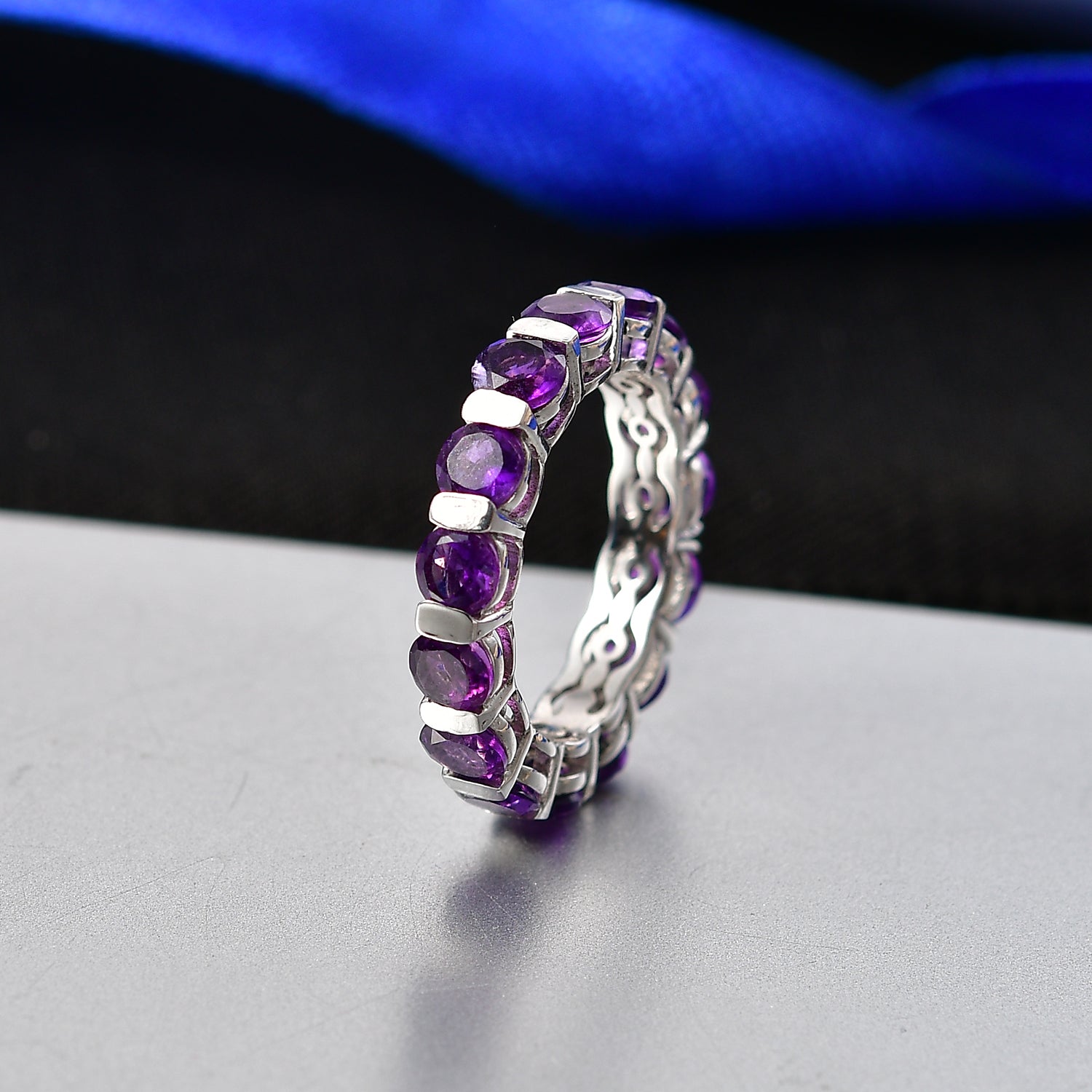 D'Joy AAA African Amethyst Band Ring in Platinum Overlay Sterling Silver 3.85 Ct. V32356507 3