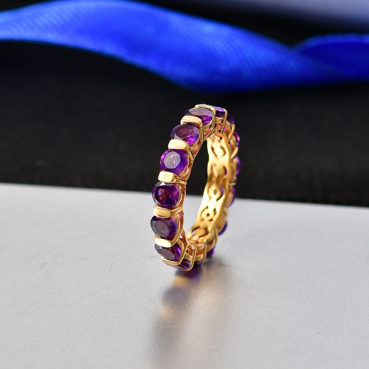 D'Joy AAA African Amethyst Band Ring in Yellow Gold Plated Sterling Silver 3.86 Ct. 8500244 2