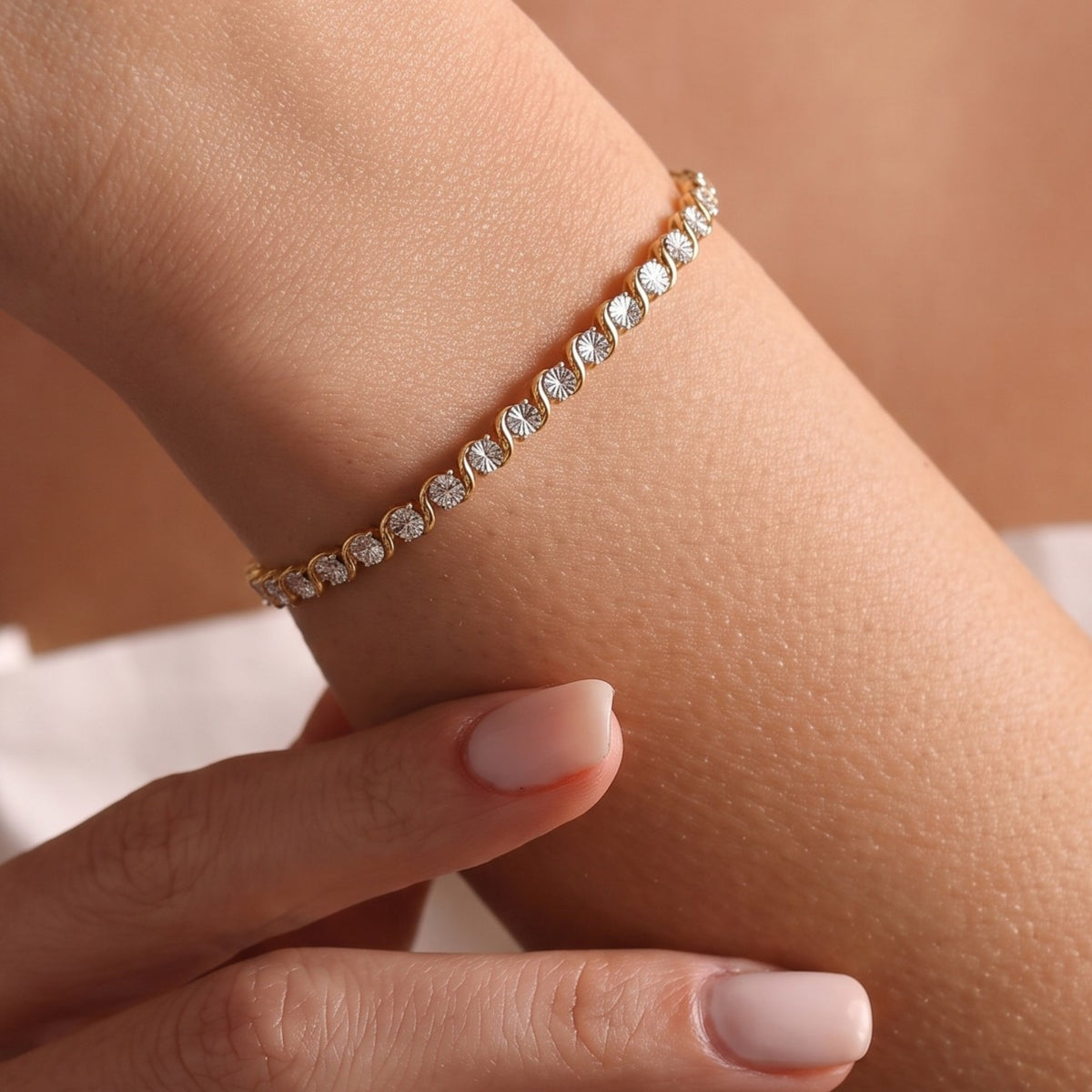EverTrue Natural White Diamond Tennis Bracelet with GB Lock Box in Yellow Gold Plating 7.5 Inch V32722587 3