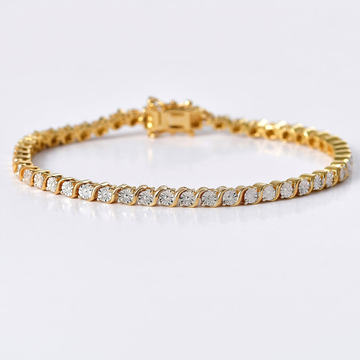 EverTrue Natural White Diamond Tennis Bracelet with GB Lock Box in Yellow Gold Plating 7.5 Inch V32722587 4
