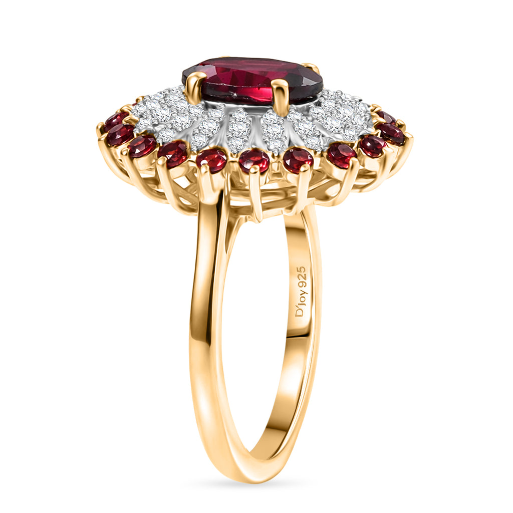 ONE TO OWN - D'Joy Rhodolite Garnet & White Zircon Floral Cluster Ring in 18K Vermeil Yellow Gold Plated Sterling Silver 2.58 Ct._8500452_3