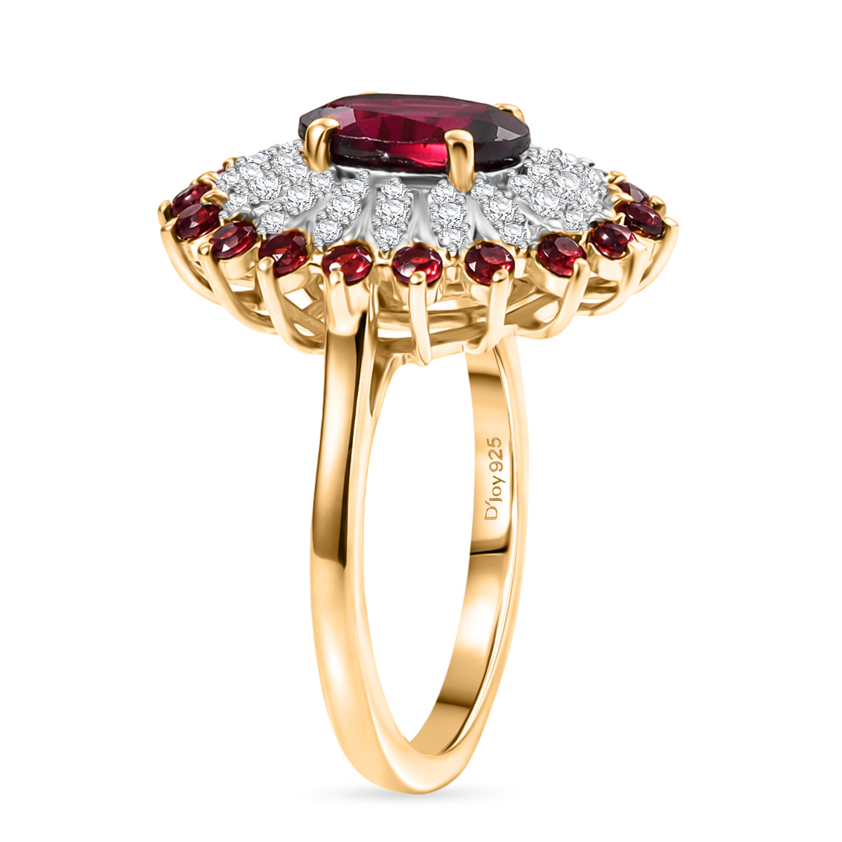 ONE TO OWN - D'Joy Rhodolite Garnet &amp; White Zircon Floral Cluster Ring in 18K Vermeil Yellow Gold Plated Sterling Silver 2.58 Ct. V32540286 4