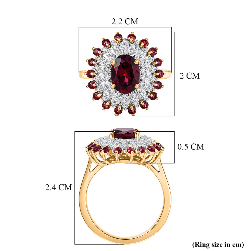 ONE TO OWN - D'Joy Rhodolite Garnet & White Zircon Floral Cluster Ring in 18K Vermeil Yellow Gold Plated Sterling Silver 2.58 Ct._8500452_5