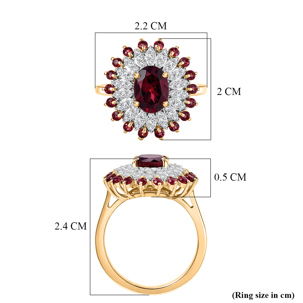 ONE TO OWN - D'Joy Rhodolite Garnet &amp; White Zircon Floral Cluster Ring in 18K Vermeil Yellow Gold Plated Sterling Silver 2.58 Ct. V32540286 6