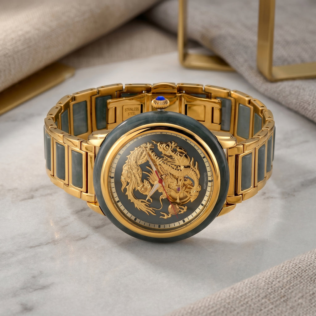 William Hunt Limited Edition Hand Assembled Type A Natural Jadeite Automatic 5ATM WR 3D Dragon Dial Unisex Watch 90.10 Ct (43MM Case)_8500549_2
