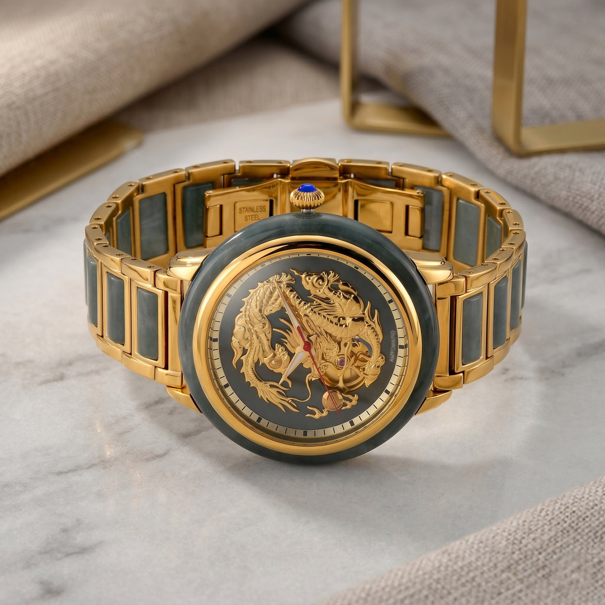 William Hunt Limited Edition Hand Assembled Type A Natural Jadeite Automatic 5ATM WR 3D Dragon Dial Unisex Watch 90.10 Ct (43MM Case) 8500549 3
