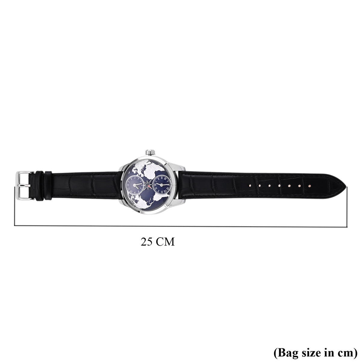 William Hunt Dual Time Automatic Mechanical Movement 5ATM WR 3D Spherical Earth Dial Stainless Steel Case Mens Watch with Black Genuine Leather Strap 8500551 7
