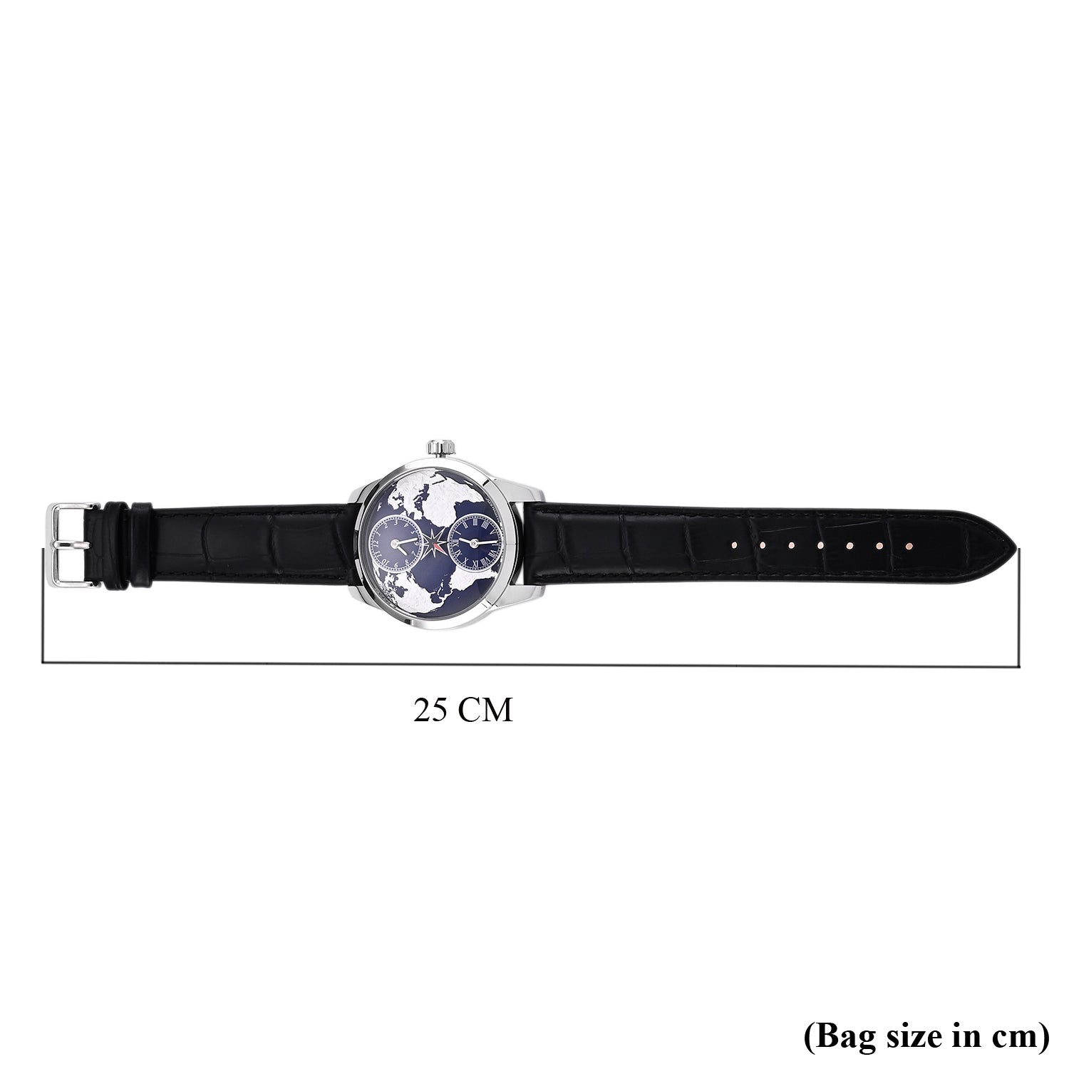 William Hunt Dual Time Automatic Mechanical Movement 5ATM WR 3D Spherical Earth Dial Stainless Steel Case Mens Watch with Black Genuine Leather Strap 8500551 7