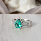 Luxuriant Lab Grown AAAA Colombian Emerald & Lab Grown Diamond (SI/GH) Pear Cut Ring in Rhodium Overlay Sterling Silver 1.74 Ct._8500668_1
