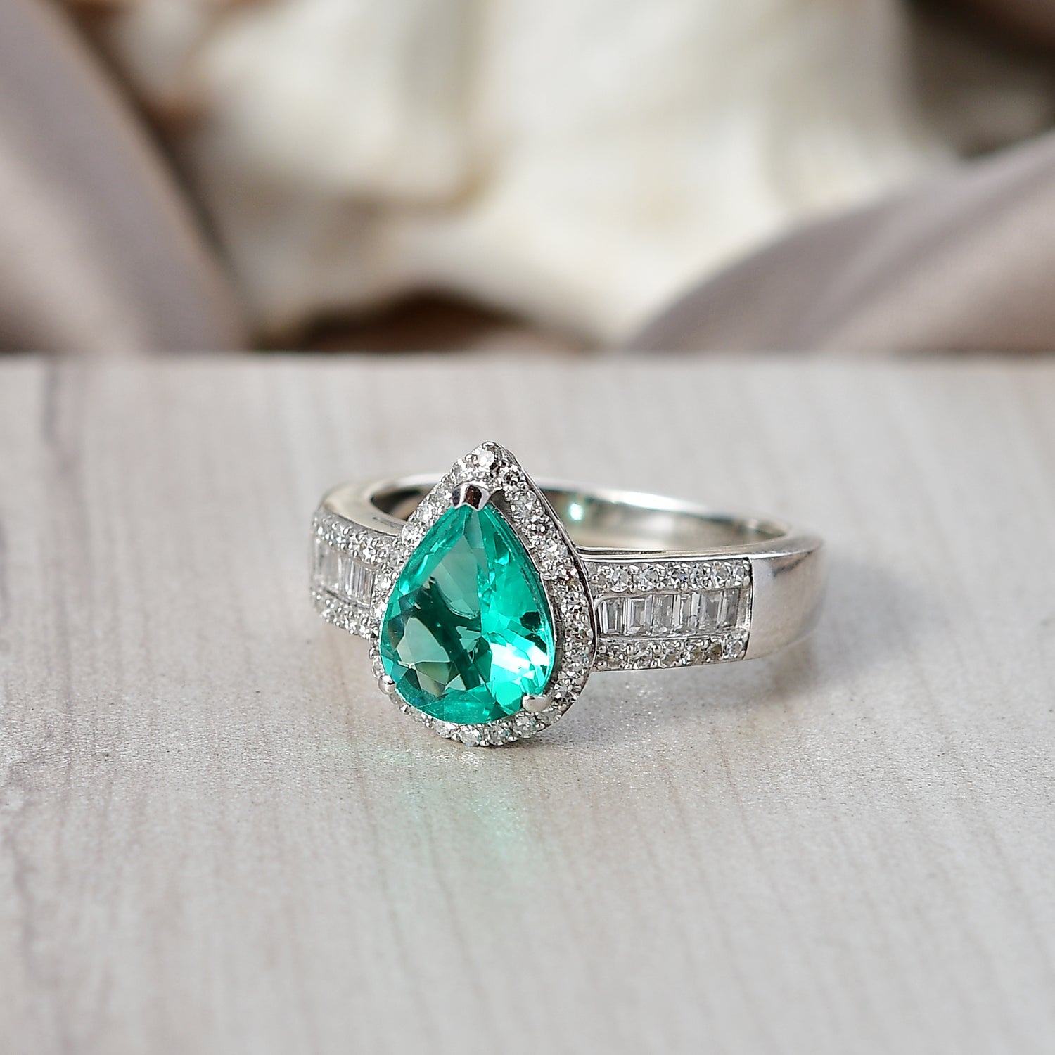 LUXURIANT 1.7 Ct. AAAA Lab Grown Colombian Emerald, Lab Grown Diamond Halo Ring in Rhodium Overlay Sterling Silver (SI-GH) 8500668 2