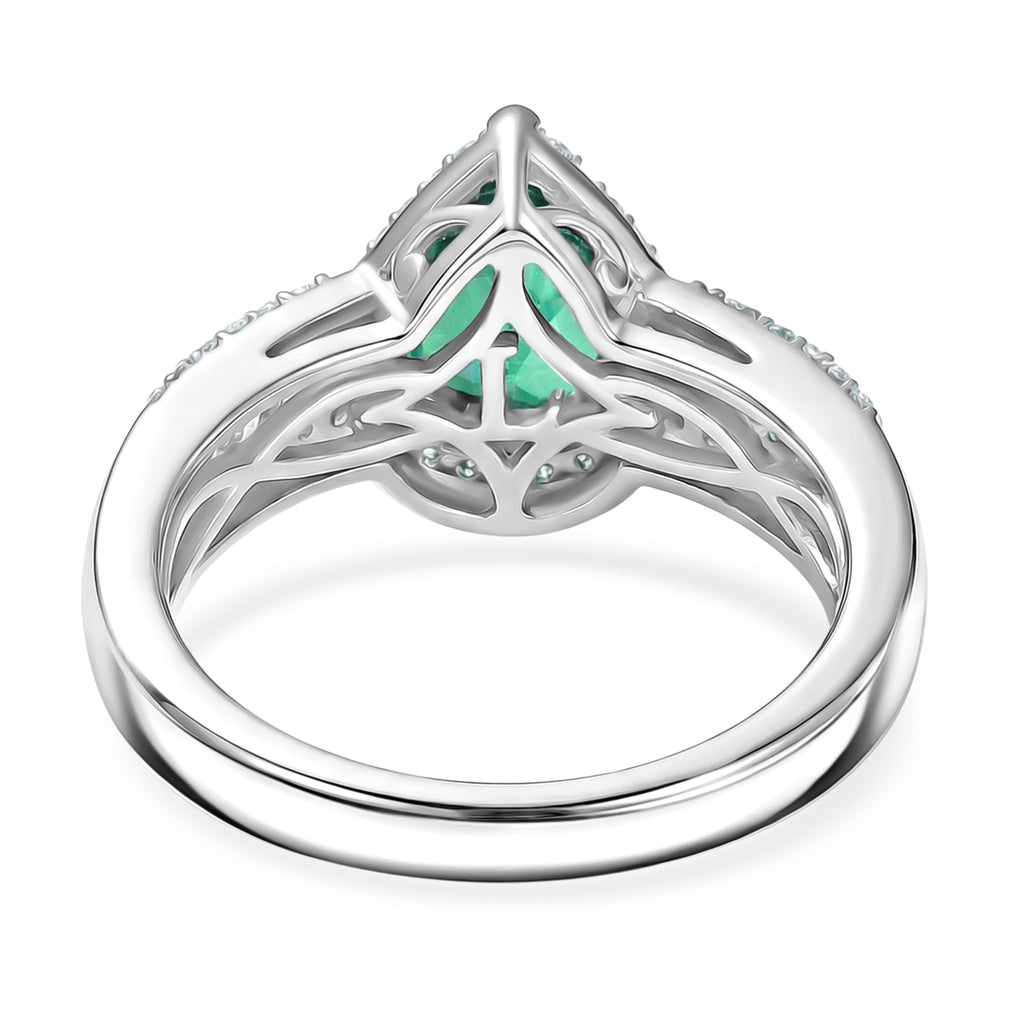 Luxuriant Lab Grown AAAA Colombian Emerald & Lab Grown Diamond (SI/GH) Pear Cut Ring in Rhodium Overlay Sterling Silver 1.74 Ct._8500668_4