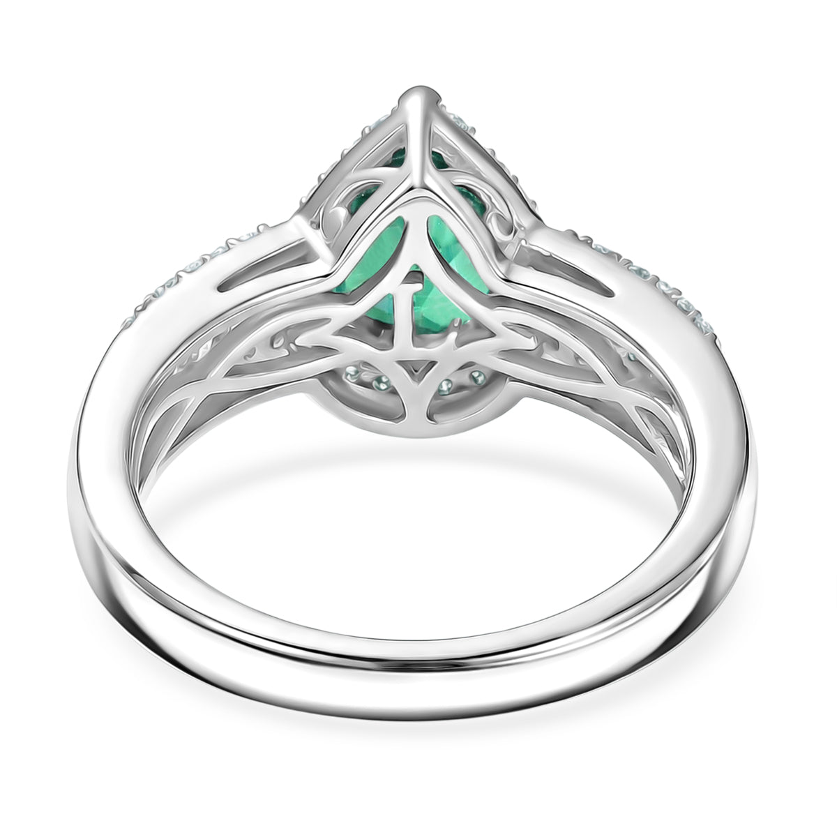 LUXURIANT 1.7 Ct. AAAA Lab Grown Colombian Emerald, Lab Grown Diamond Halo Ring in Rhodium Overlay Sterling Silver (SI-GH) 8500668 5