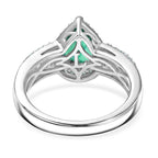 Luxuriant Lab Grown AAAA Colombian Emerald & Lab Grown Diamond (SI/GH) Pear Cut Ring in Rhodium Overlay Sterling Silver 1.74 Ct._8500668_4