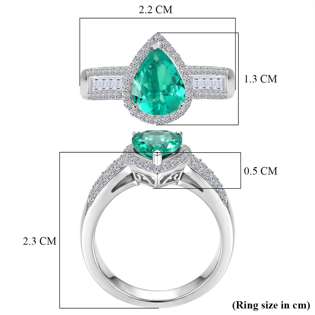 Luxuriant Lab Grown AAAA Colombian Emerald & Lab Grown Diamond (SI/GH) Pear Cut Ring in Rhodium Overlay Sterling Silver 1.74 Ct._8500668_5
