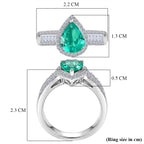 Luxuriant Lab Grown AAAA Colombian Emerald & Lab Grown Diamond (SI/GH) Pear Cut Ring in Rhodium Overlay Sterling Silver 1.74 Ct._8500668_5