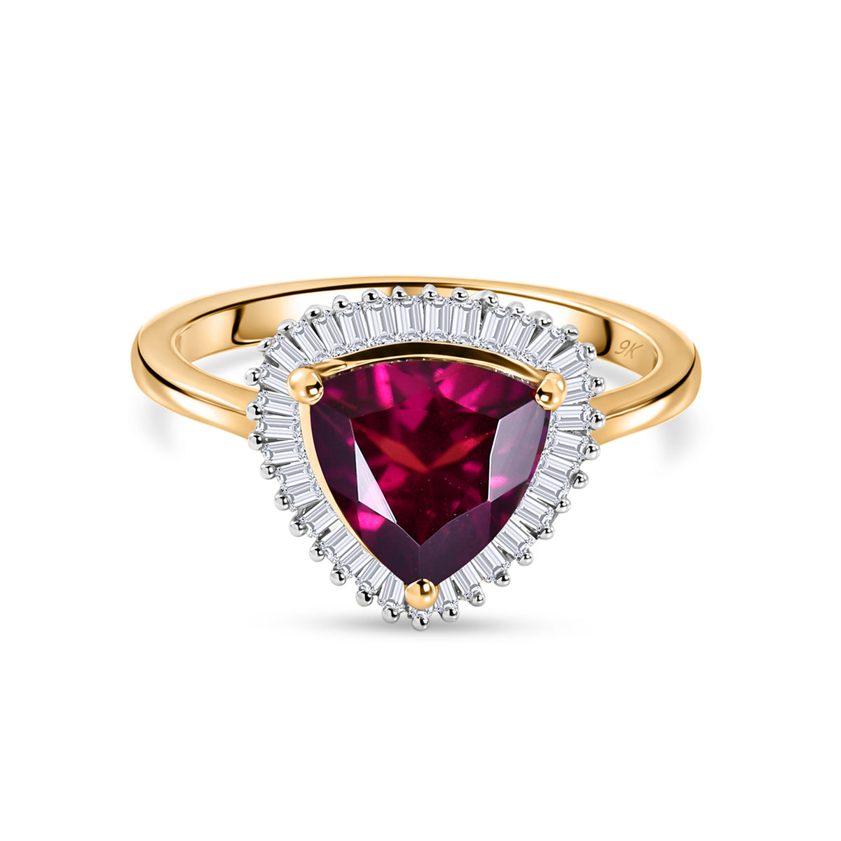 The Tony Diniz Collection - 9K Yellow Gold AAAA Natural Radiant Ember Garnet (2.07 Ct) &amp; Natural White Diamond Trillion Cut Halo Ring 2.30 Ct. V32521821 0