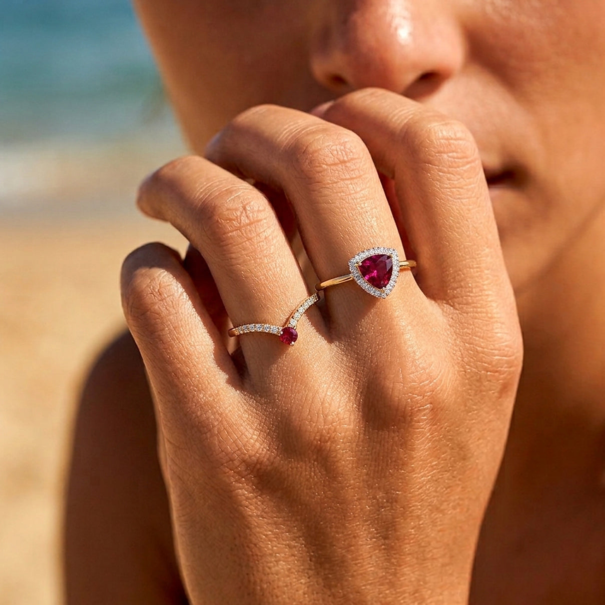 The Tony Diniz Collection - 9K Yellow Gold AAAA Natural Radiant Ember Garnet (2.07 Ct) &amp; Natural White Diamond Trillion Cut Halo Ring 2.30 Ct. V32521821 5