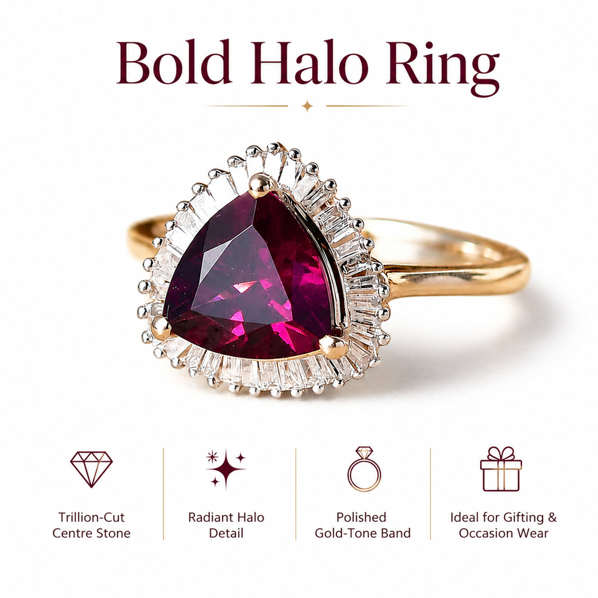 The Tony Diniz Collection - 9K Yellow Gold AAAA Natural Radiant Ember Garnet (2.07 Ct) &amp; Natural White Diamond Trillion Cut Halo Ring 2.30 Ct. V32521821 6