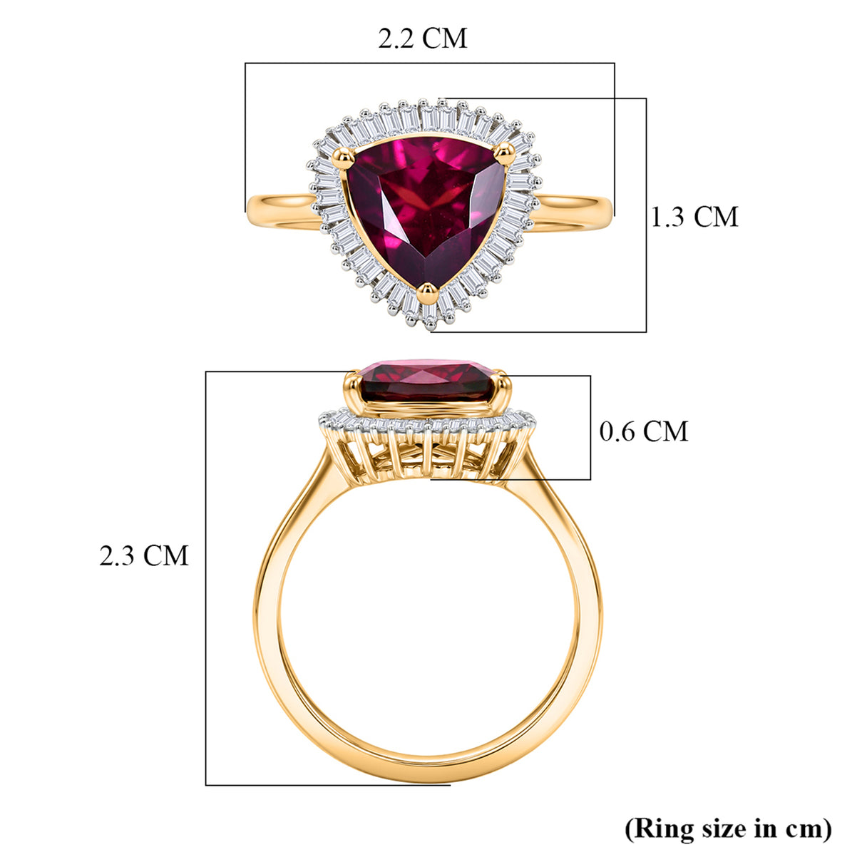 The Tony Diniz Collection - 9K Yellow Gold AAAA Natural Radiant Ember Garnet (2.07 Ct) &amp; Natural White Diamond Trillion Cut Halo Ring 2.30 Ct. V32521821 8