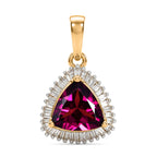 9K Yellow Gold AAA Natural Radiant Ember Garnet & Natural White Diamond Trillion Cut Halo Pendant 2.30 Ct._8500918