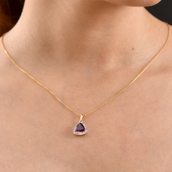 9K Yellow Gold AAA Natural Radiant Ember Garnet &amp; Natural White Diamond Trillion Cut Halo Pendant 2.30 Ct. 8500918 2
