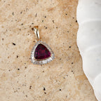 9K Yellow Gold AAA Natural Radiant Ember Garnet & Natural White Diamond Trillion Cut Halo Pendant 2.30 Ct._8500918_2