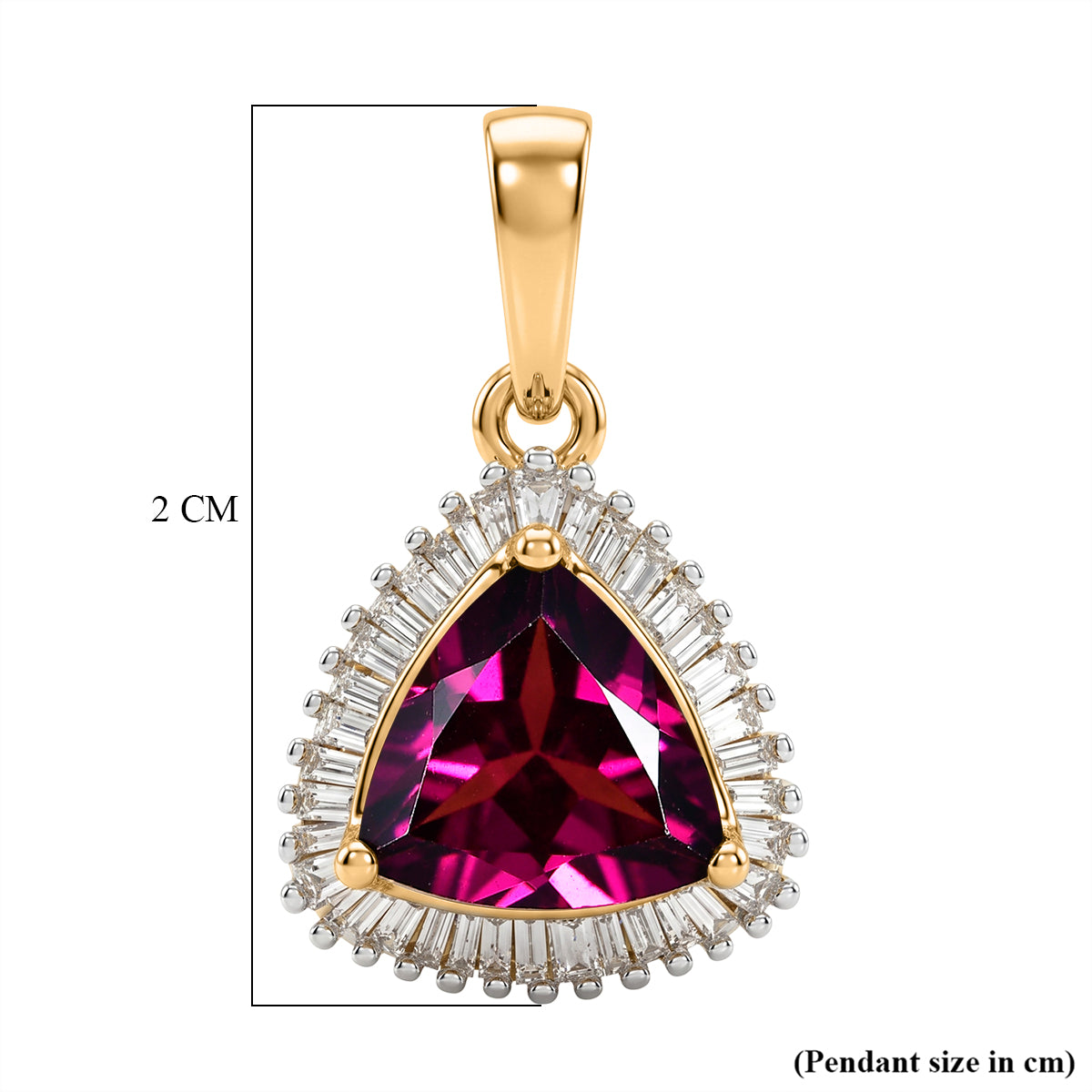 9K Yellow Gold AAA Natural Radiant Ember Garnet &amp; Natural White Diamond Trillion Cut Halo Pendant 2.30 Ct. 8500918 4