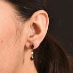 D'Joy - Rhodolite Garnet & Fresh Water Pearl Dangling Earring with Push Back in Yellow Gold Plated Sterling Silver 2.56 Ct._8500925_1