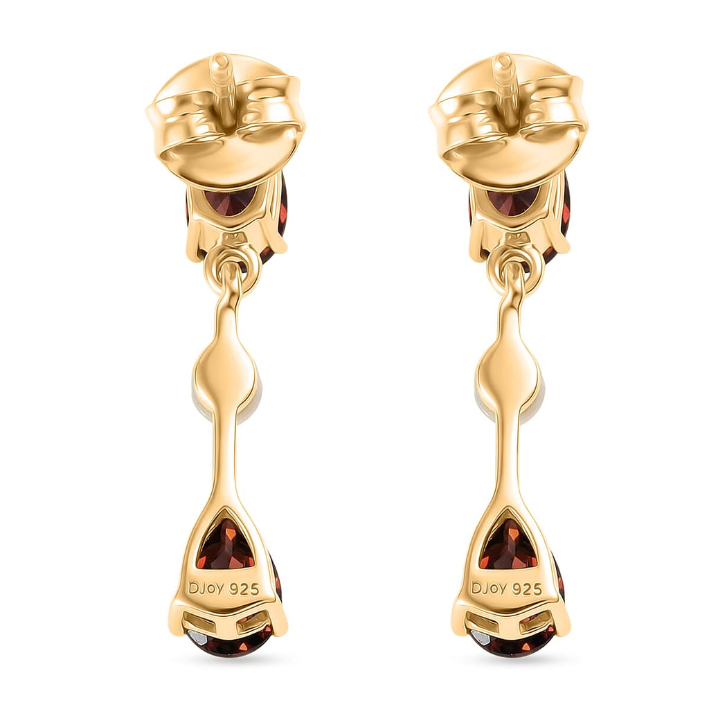 D'Joy - Rhodolite Garnet & Fresh Water Pearl Dangling Earring with Push Back in Yellow Gold Plated Sterling Silver 2.56 Ct._8500925_4