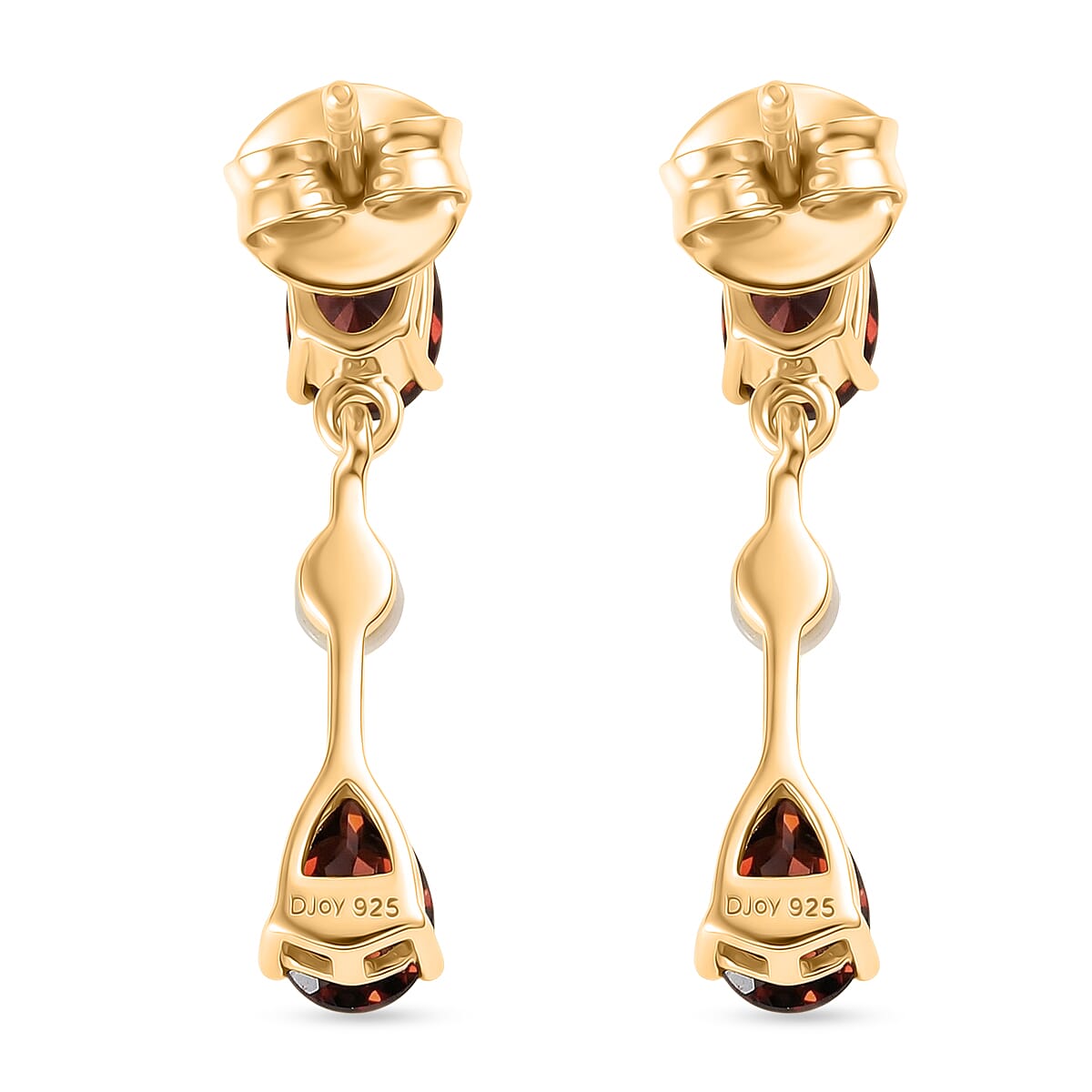 D'Joy - Rhodolite Garnet &amp; Fresh Water Pearl Dangling Earring with Push Back in Yellow Gold Plated Sterling Silver 2.56 Ct. V32528857 5