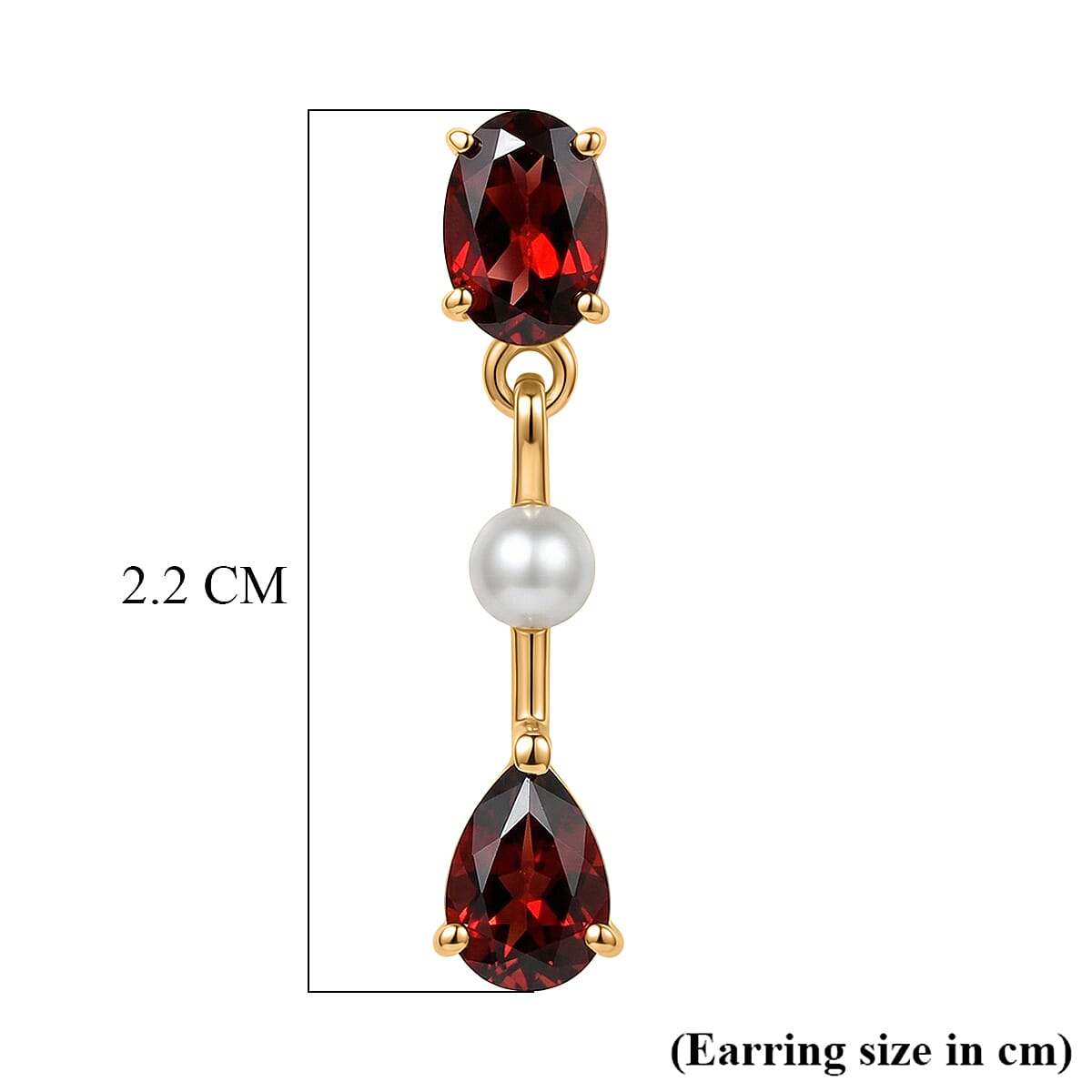 D'Joy - Rhodolite Garnet &amp; Fresh Water Pearl Dangling Earring with Push Back in Yellow Gold Plated Sterling Silver 2.56 Ct. V32528857 6