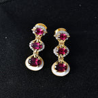 D'Joy Rhodolite Garnet & White Zircon Vertical Drop Push Post Earring in Yellow Gold Plated Sterling Silver 2.42 Ct._8500928_2