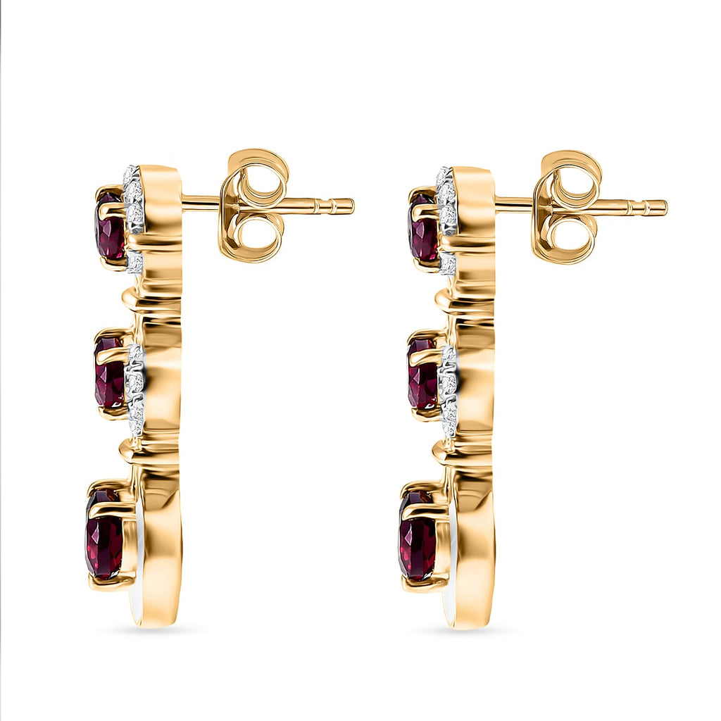 D'Joy Rhodolite Garnet & White Zircon Vertical Drop Push Post Earring in Yellow Gold Plated Sterling Silver 2.42 Ct._8500928_3