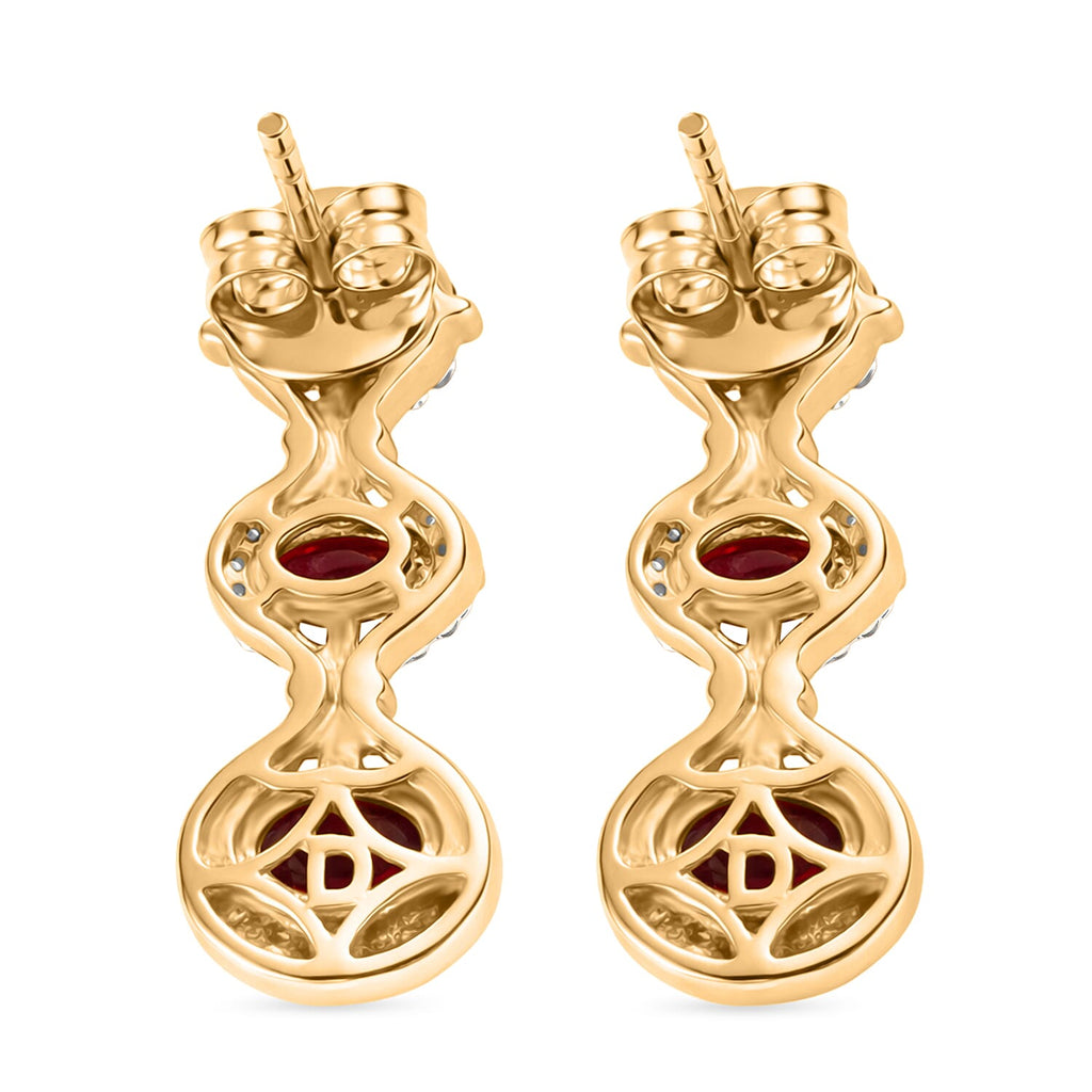 D'Joy Rhodolite Garnet & White Zircon Vertical Drop Push Post Earring in Yellow Gold Plated Sterling Silver 2.42 Ct._8500928_4