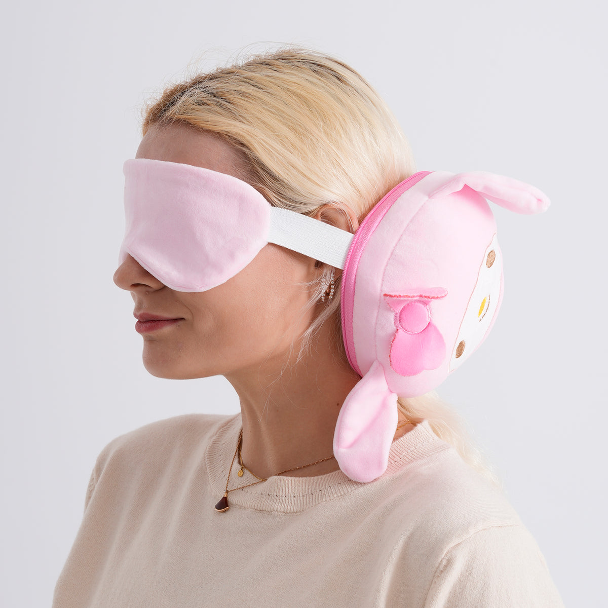 2-in-1 Rabit Pattern Eye Mask &amp; Neck Pillow Duo - Pink V32699877 0