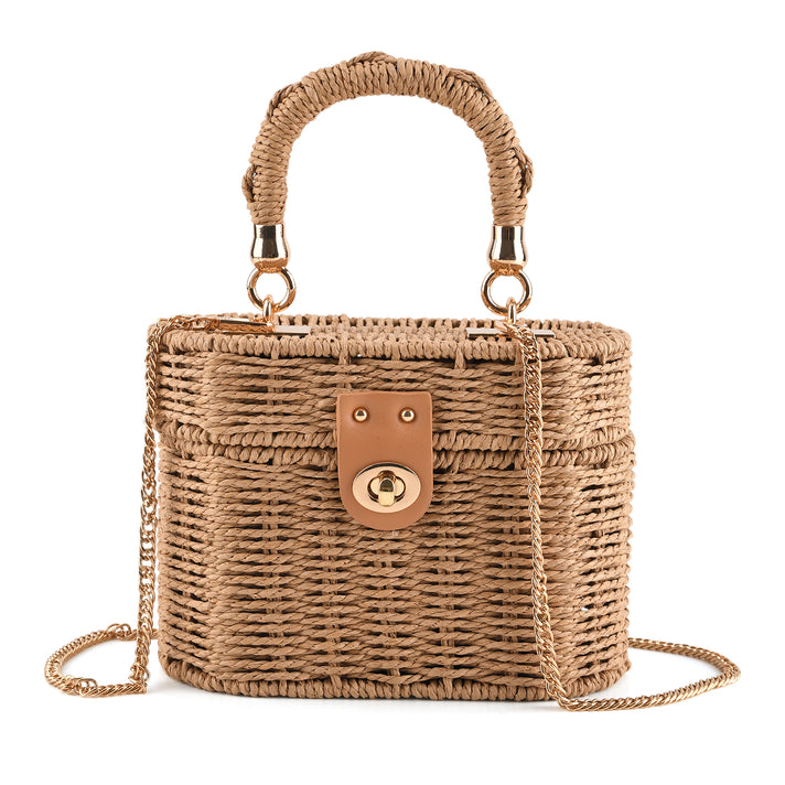 Vintage Style Straw Box Bag with Twist-Lock Clasp &amp; Gold Chain Strap - Green. 8501160 1