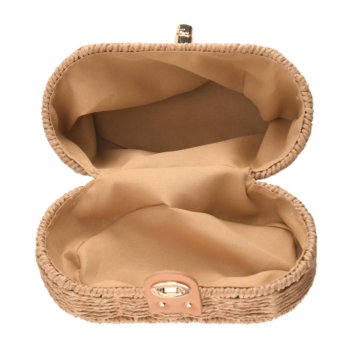 Vintage Style Straw Box Bag with Twist-Lock Clasp &amp; Gold Chain Strap - Brown 8501161 6