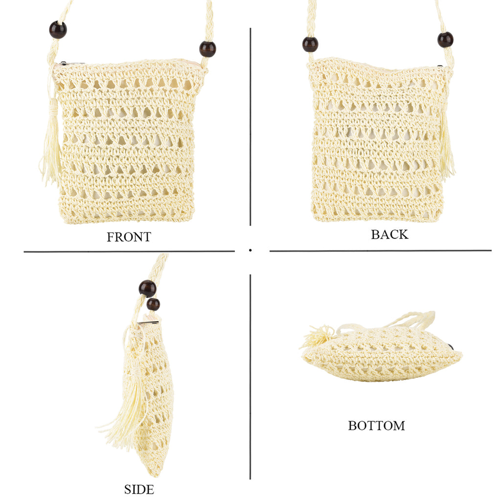 Striped Crochet Messenger Crossbody Bag - Cream_8501204_4