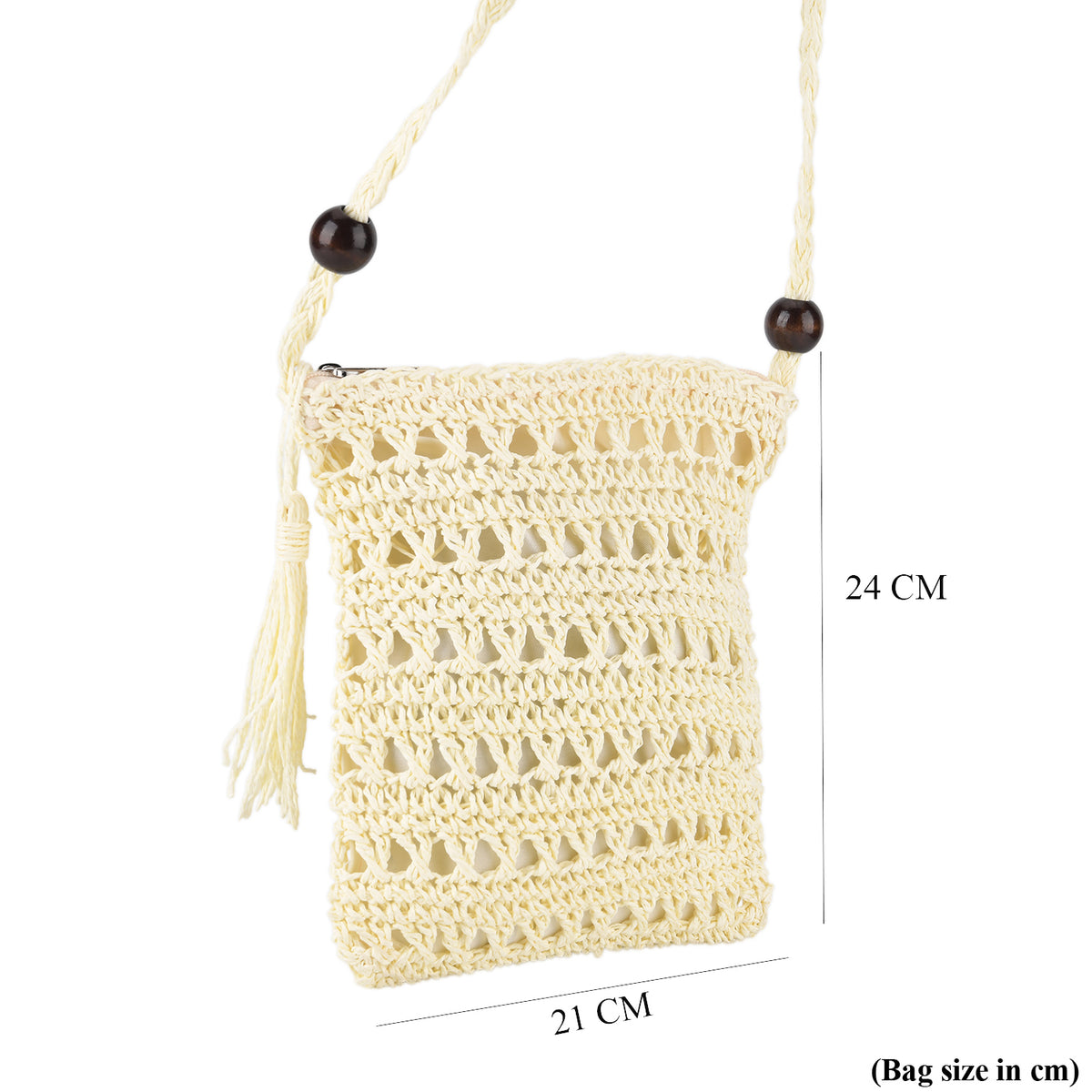 Striped Crochet Messenger Crossbody Bag - Cream V32667776 8