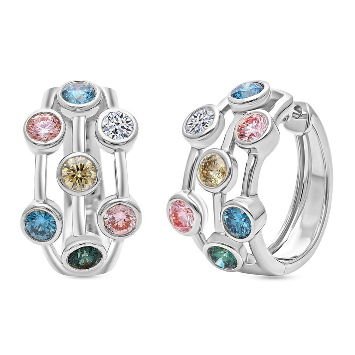 LUXURIANT 2 Ct. Multi Colour Lab Grown Diamond Hoop Earrings in Rhodium Overlay Sterling Silver 8501348 1