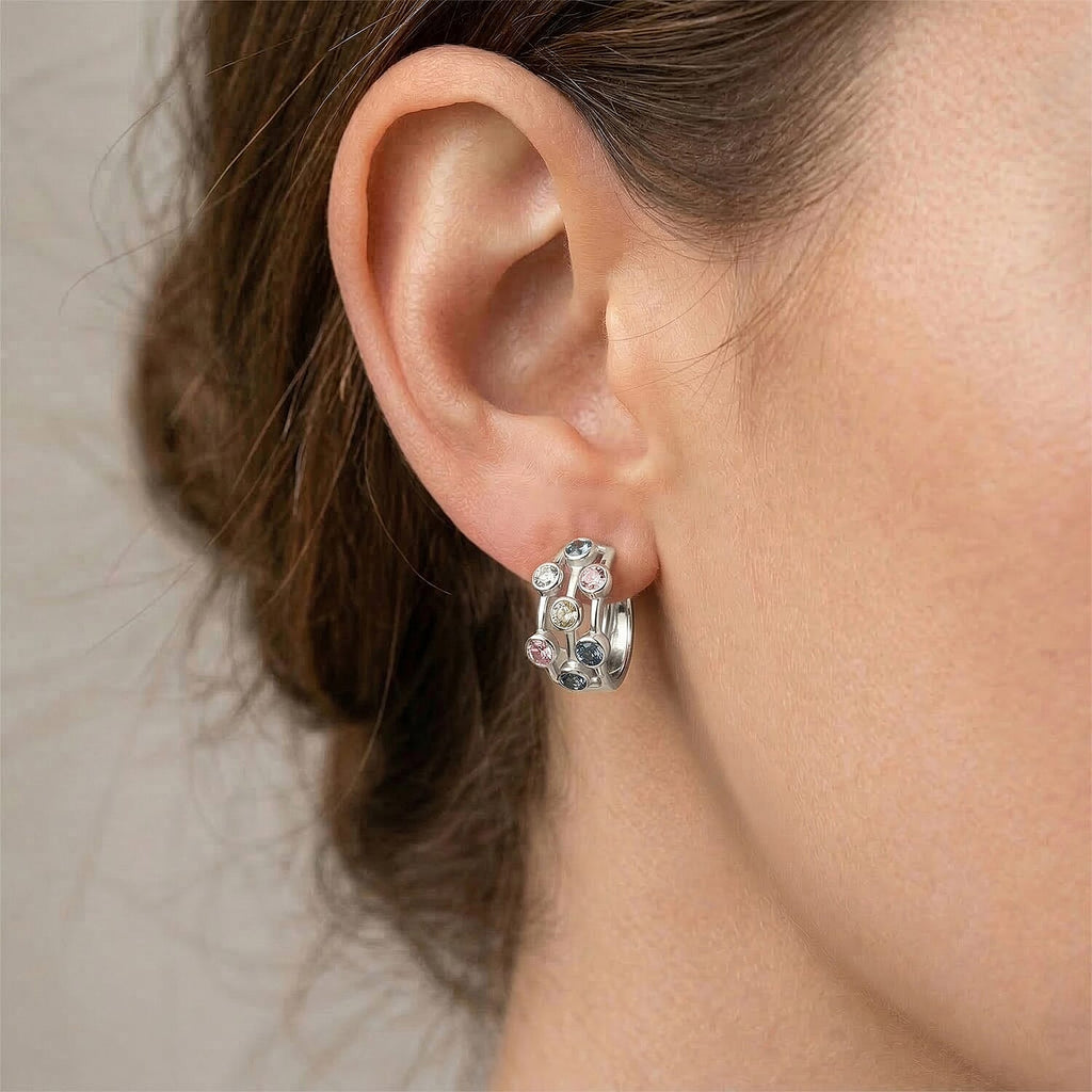 The Effervescent Watercolour Diamond Bubble Earrings Set with 2.00cts of Si Clarity Lab Grown Yellow, Pink, White, Green & Blue Diamonds