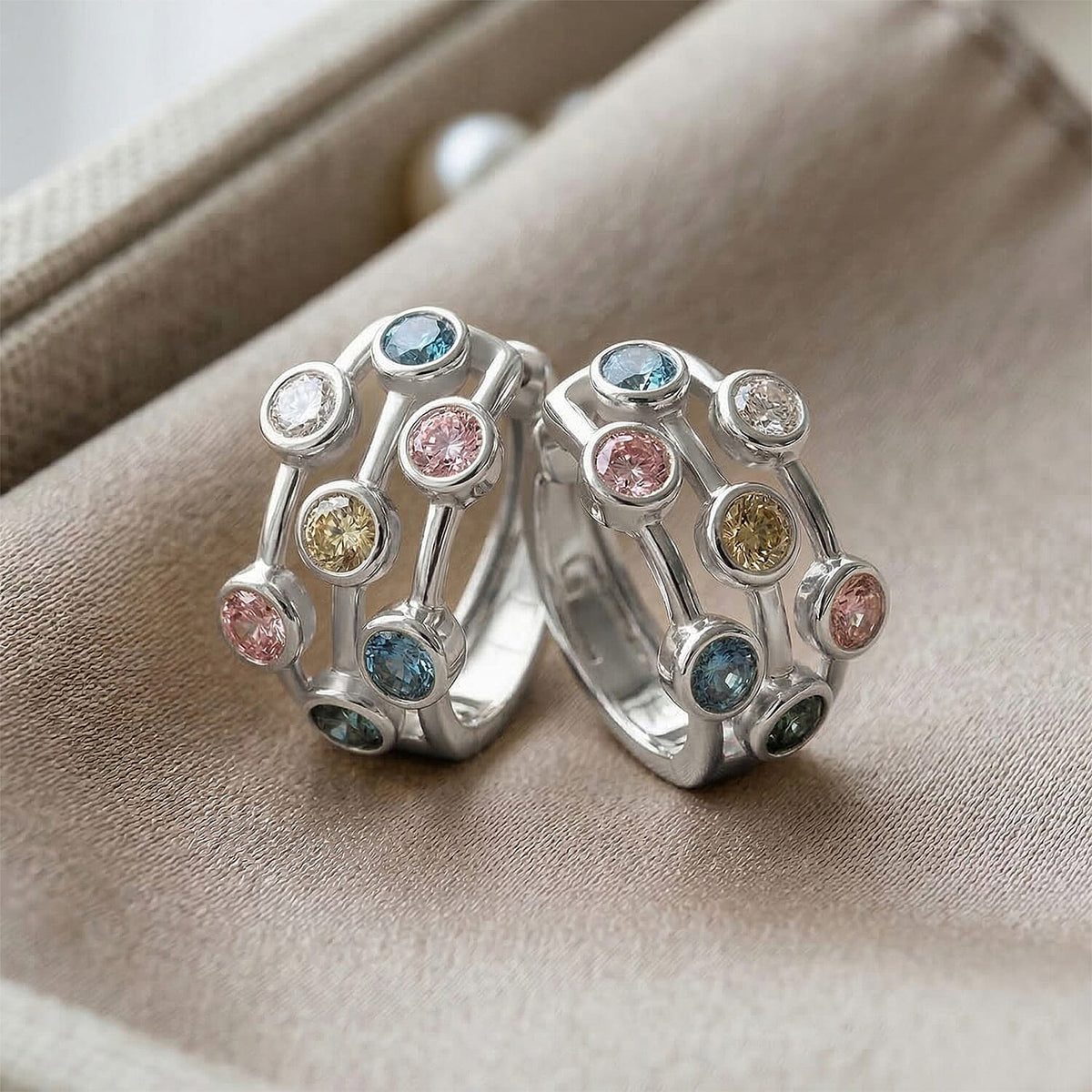 LUXURIANT 2 Ct. Multi Colour Lab Grown Diamond Hoop Earrings in Rhodium Overlay Sterling Silver V32516822 4