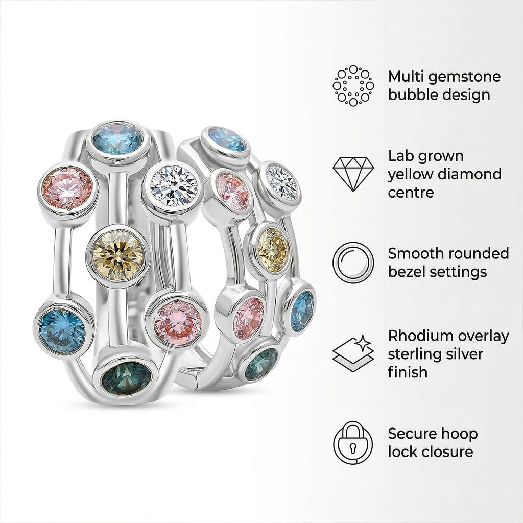 The Effervescent Watercolour Diamond Bubble Earrings Set with 2.00cts of Si Clarity Lab Grown Yellow, Pink, White, Green & Blue Diamonds