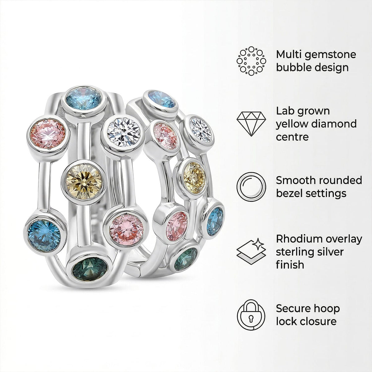 LUXURIANT 2 Ct. Multi Colour Lab Grown Diamond Hoop Earrings in Rhodium Overlay Sterling Silver V32516822 5