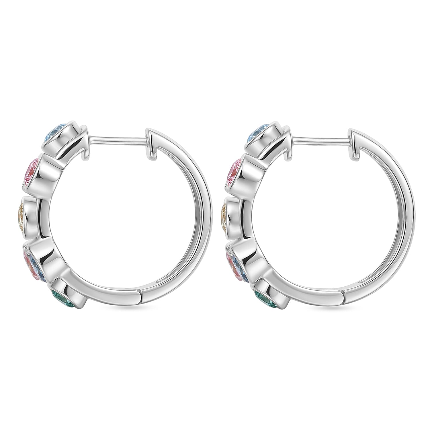 LUXURIANT 2 Ct. Multi Colour Lab Grown Diamond Hoop Earrings in Rhodium Overlay Sterling Silver V32516822 6