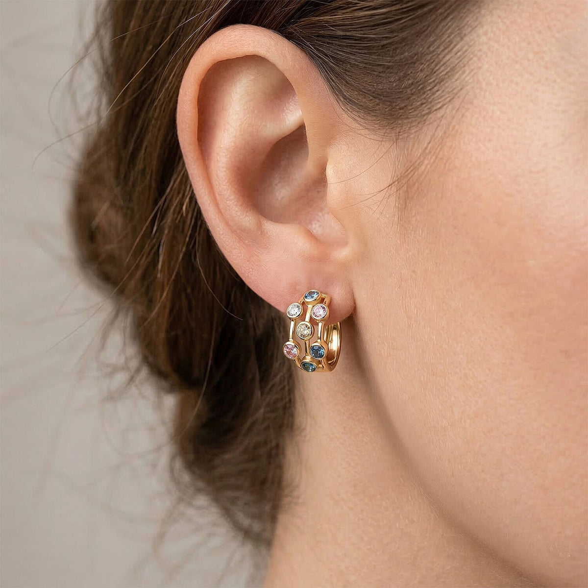 LUXURIANT 2 Ct. Multi Colour Lab Grown Diamond Hoop Earrings in 18K Vermeil Yellow Gold Over Sterling Silver V32525975 2
