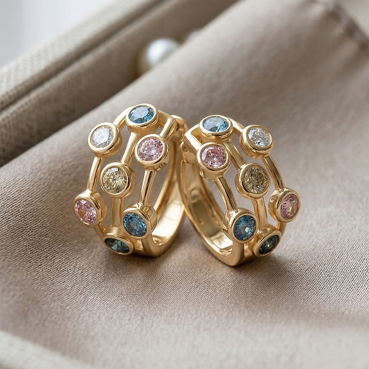 LUXURIANT 2 Ct. Multi Colour Lab Grown Diamond Hoop Earrings in 18K Vermeil Yellow Gold Over Sterling Silver V32525975 4