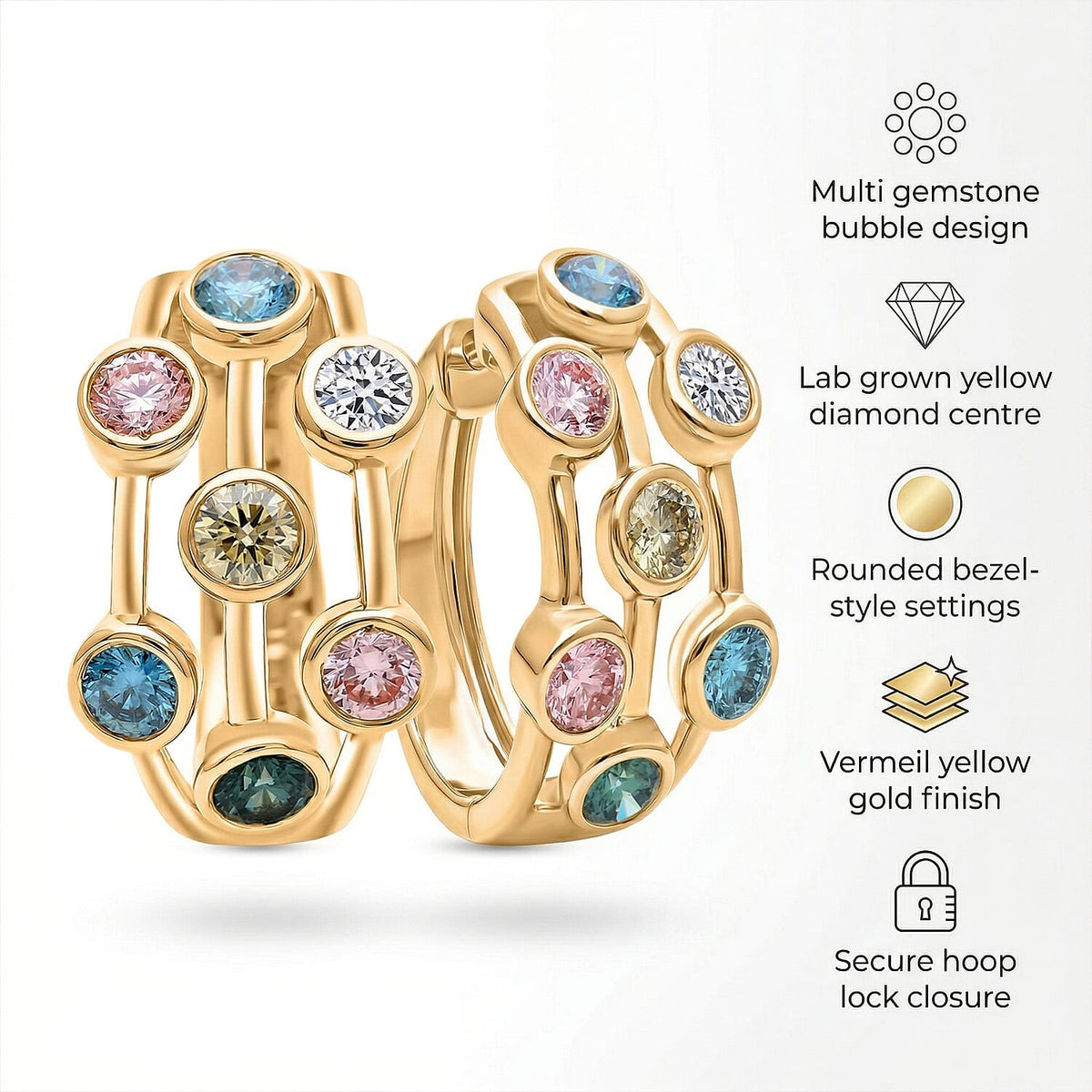 LUXURIANT 2 Ct. Multi Colour Lab Grown Diamond Hoop Earrings in 18K Vermeil Yellow Gold Over Sterling Silver V32525975 5